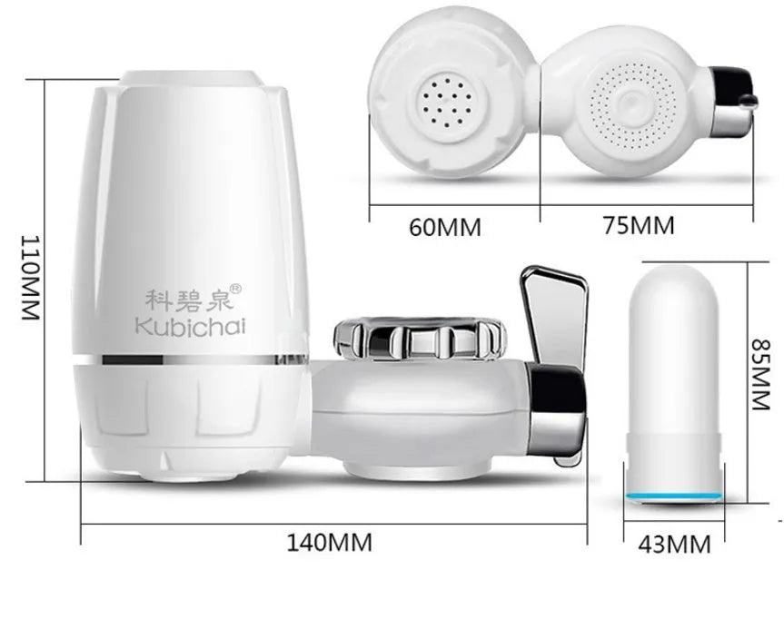 White kitchen tap water filter with switchable faucet head and universal adapter