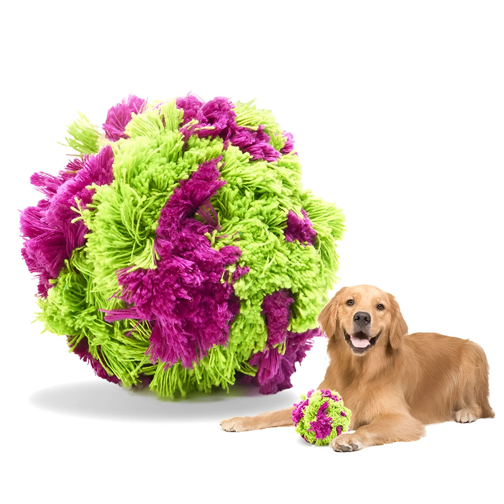 Purple plush sea urchin dog chew ball 15cm diameter for teething puppies