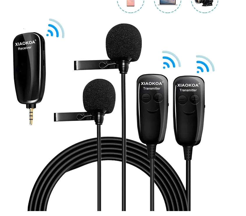 Black mobile phone lavalier microphone with 3.5mm plug and APS shielded wire