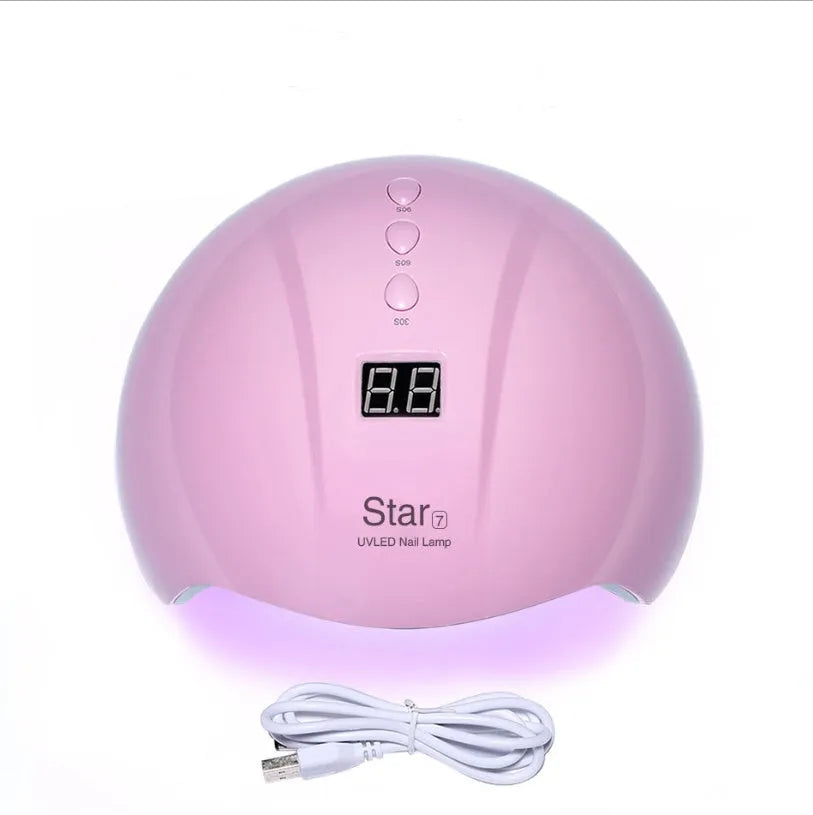 12 bulb LED festoon lighting string with star-shaped designs in gold, pink, red, and white colour options