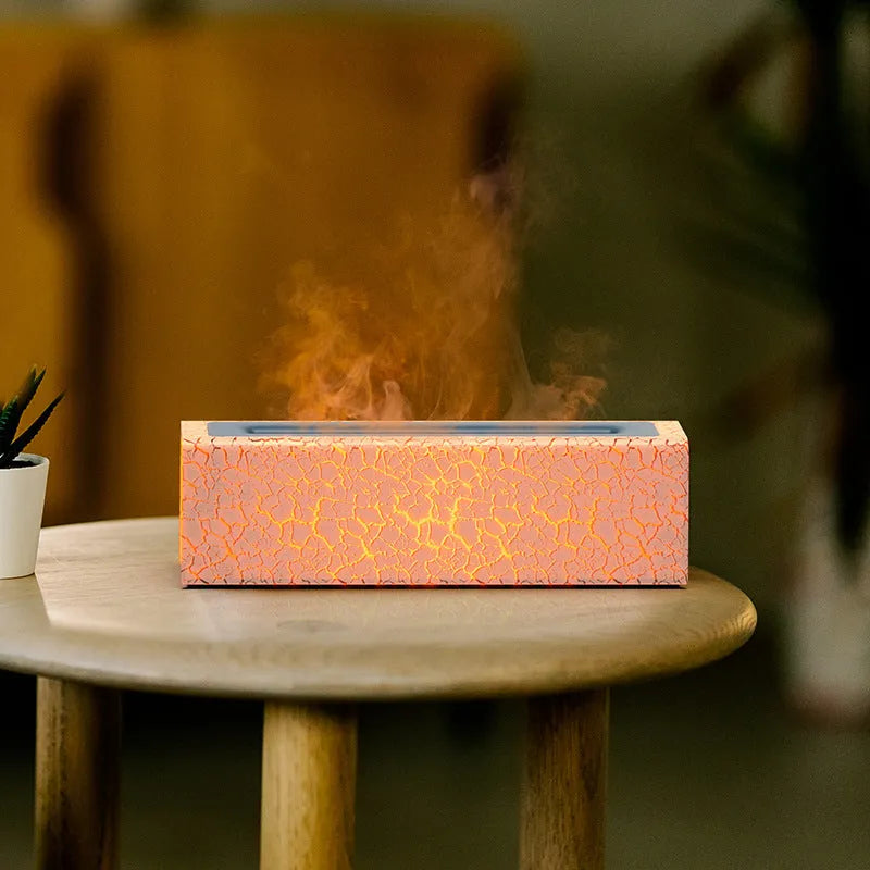 Square desktop aroma diffuser humidifier with colourful flame LED lighting effect