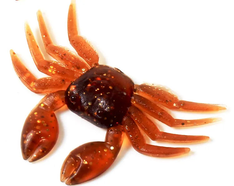 PVC crab fishing lure measuring 8cm in red and brown colour variations