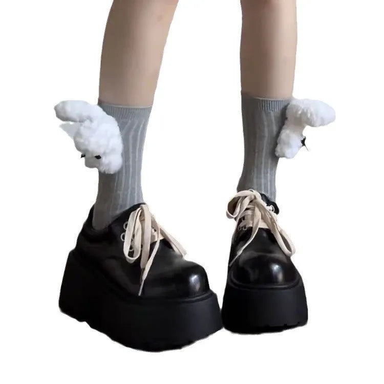 Black women's lace-up shoes with English muffin heels and round toe