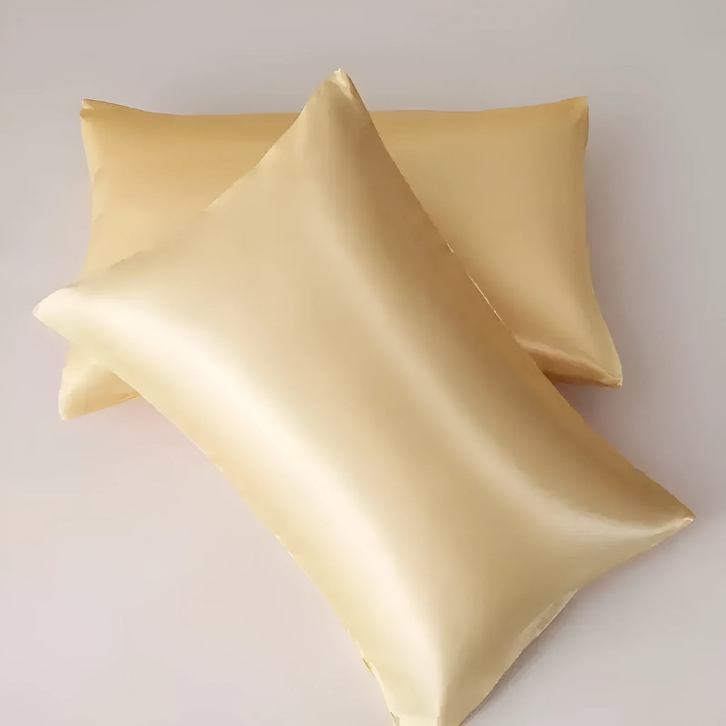 Satin weave polyester pillowcase pair in solid colour with plain weave construction