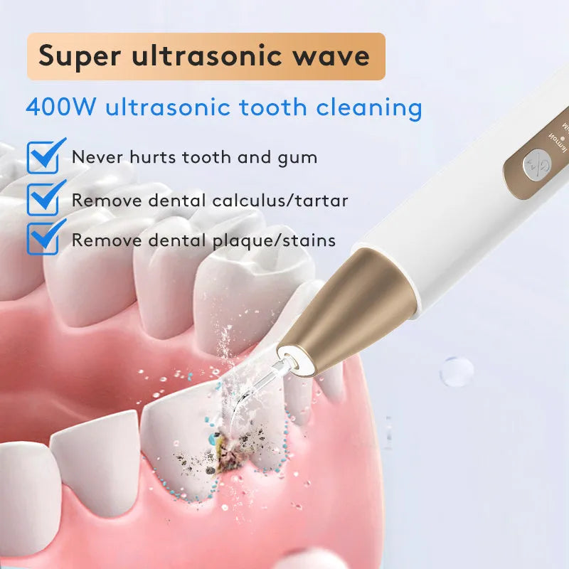 Gold ultrasonic tooth cleaner for tartar and stain removal, portable oral care device