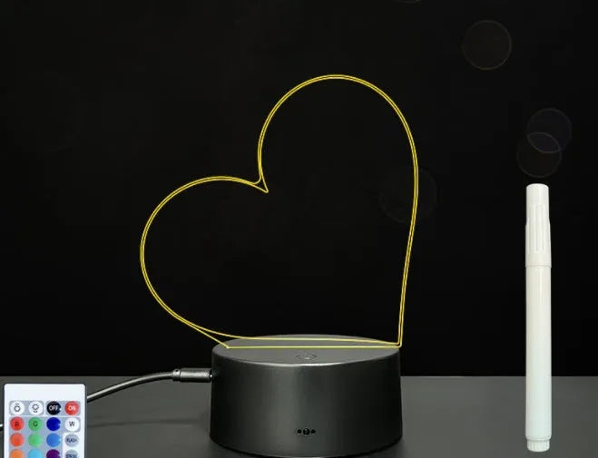 3D acrylic message board lamp with handwritten text illumination and remote control
