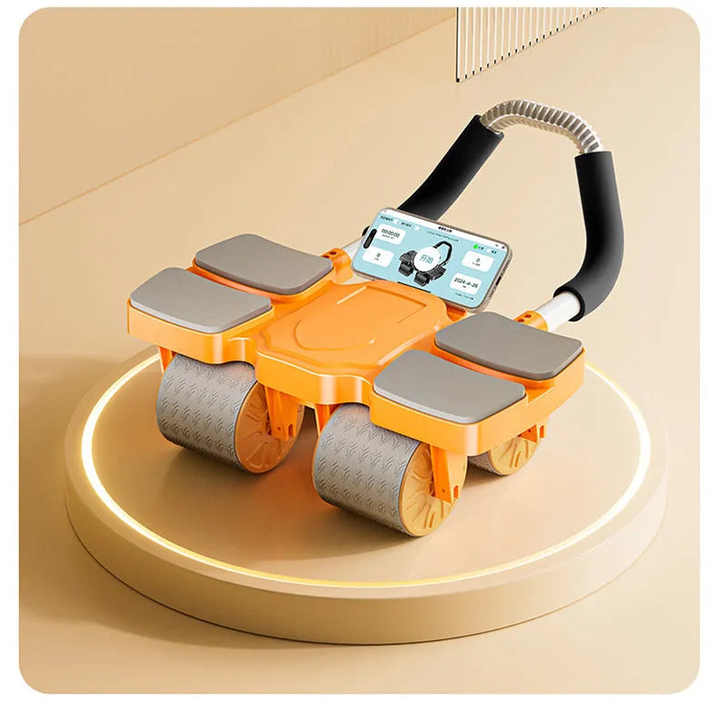 Abdominal exercise wheel with automatic rebound mechanism and four wheels for core training