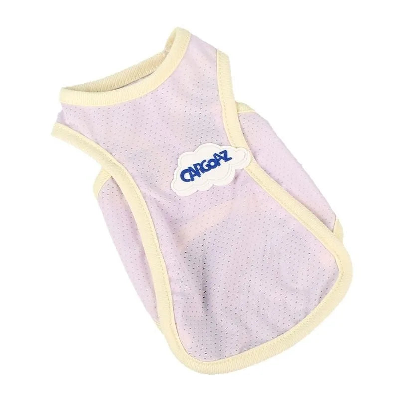 Cat wearing lightweight green mesh cooling vest with sports-style design