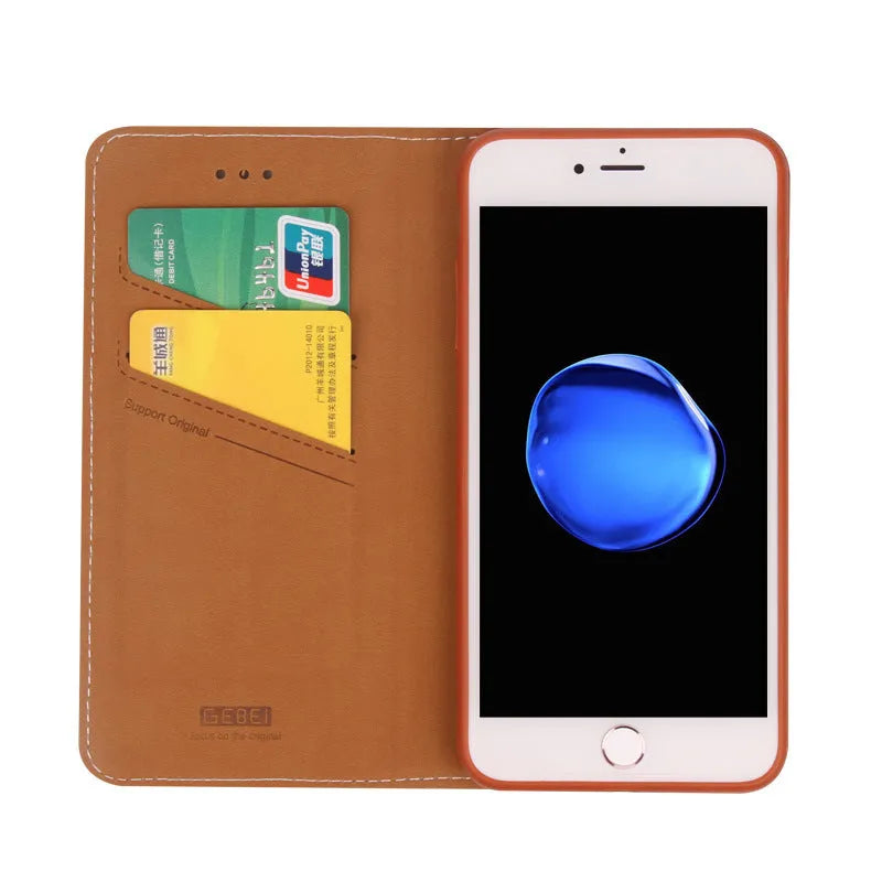 iPhone wallet phone case with PU leather construction showing card storage compartment