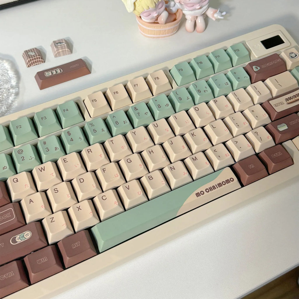 Matcha green theme keyboard keycap set with cross-satellite shafts and full-side sublimation printing