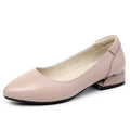 Women's beige first layer cowhide flat pointed low-cut shoe with buckle fastening and rubber sole, sizes 32-43