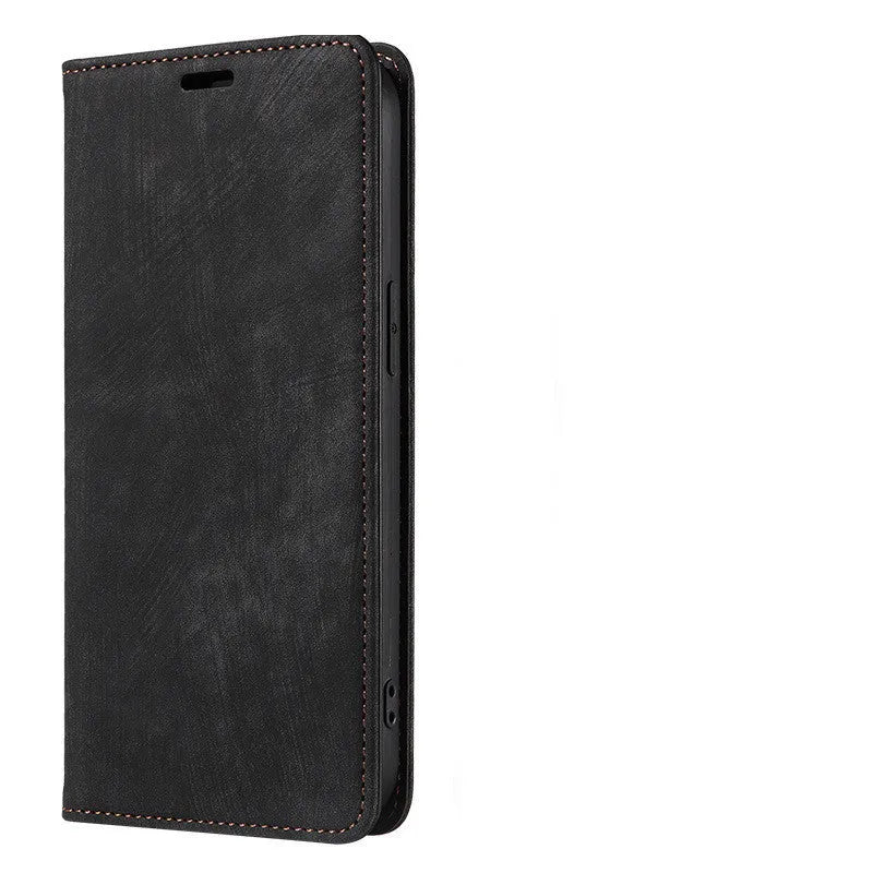 Genuine leather magnetic flip phone case in multiple colours for iPhone models.