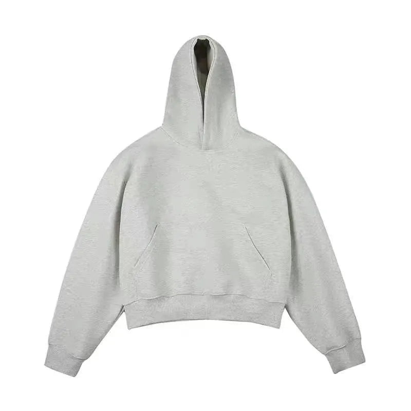 Short black Chinese cotton silver fox velvet hooded sweater with removable hood on a model.