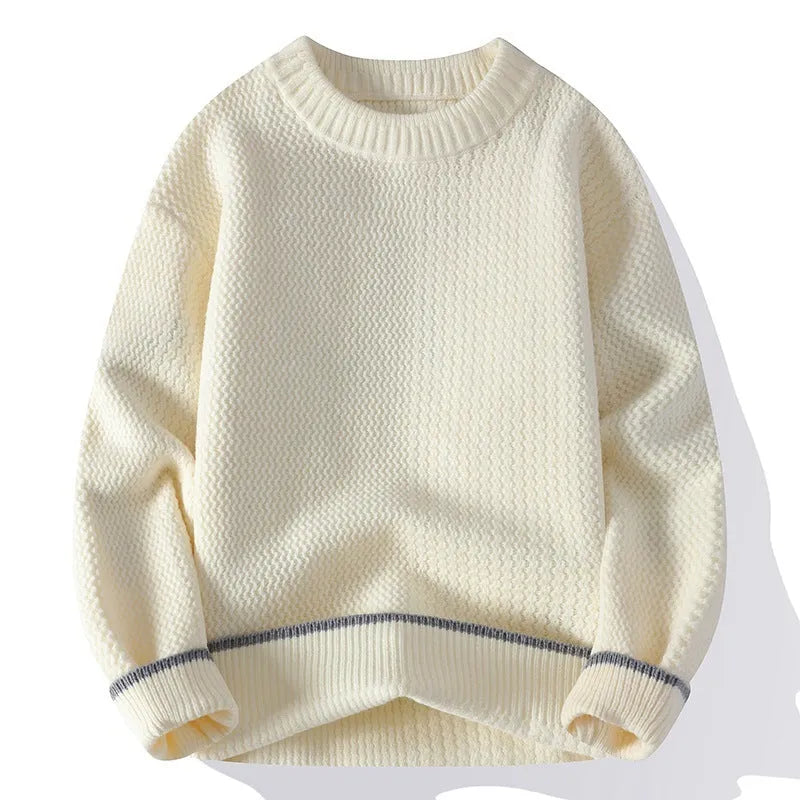 Men's grey casual pullover sweater with crew neck and long sleeves