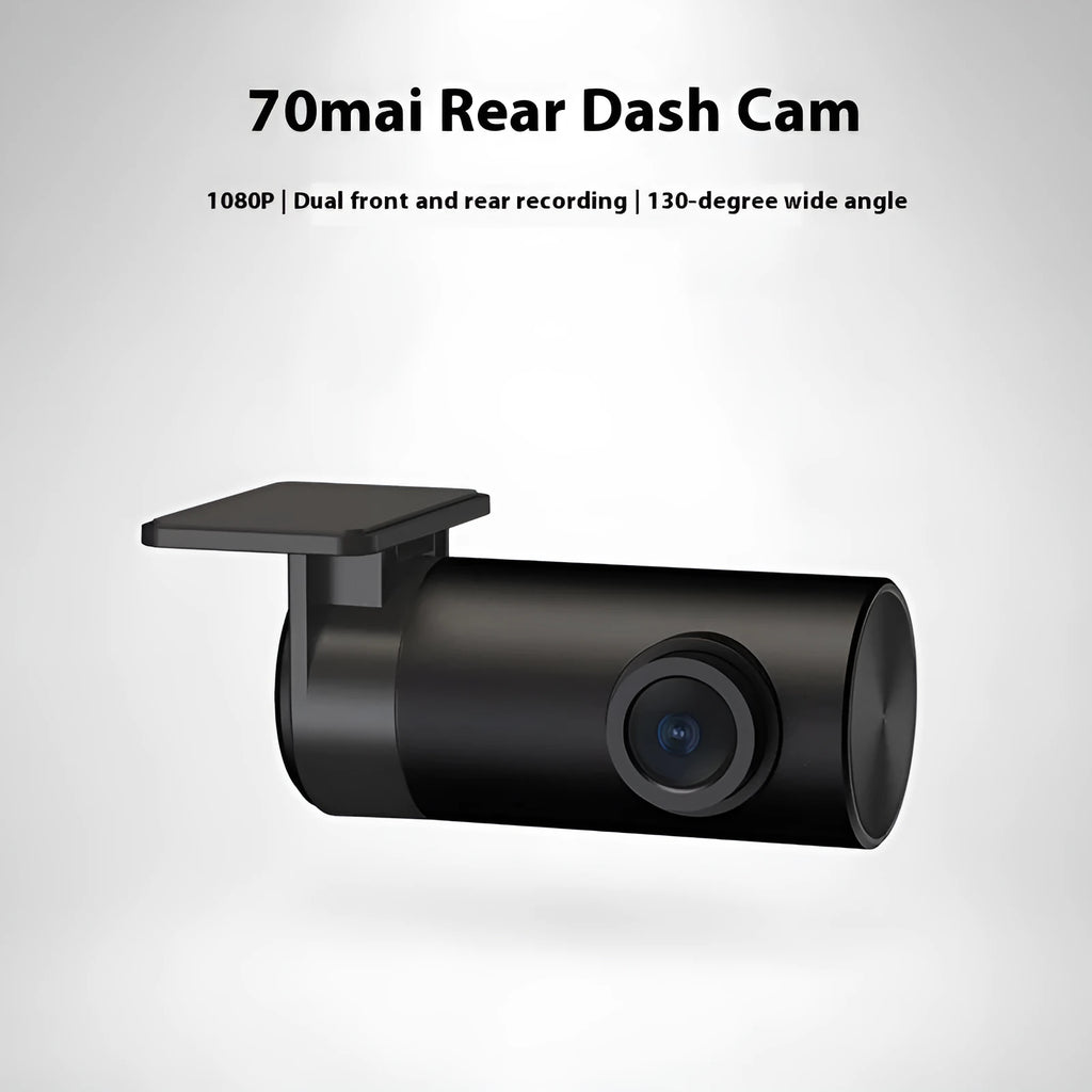 Midrive RC09 compact 70m rear recording camera for car rear window, showing 1080p HD resolution and plastic housing.