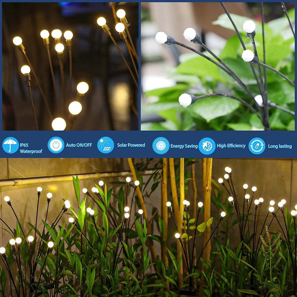 Solar LED firefly garden light with ground spike in warm white or coloured light options