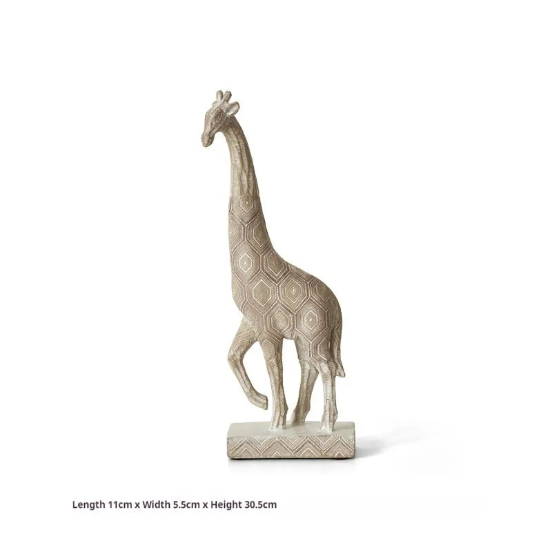 Wood colour European style giraffe resin ornament on a shelf for decorative display.