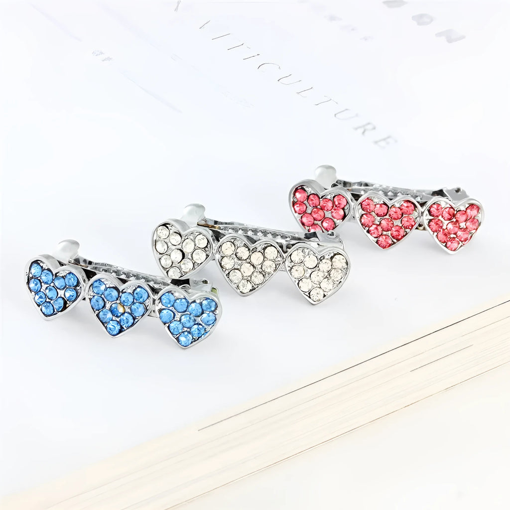 3cm rhinestone alloy peach heart barrette in white, pink, or blue for children's hair or pet ornaments