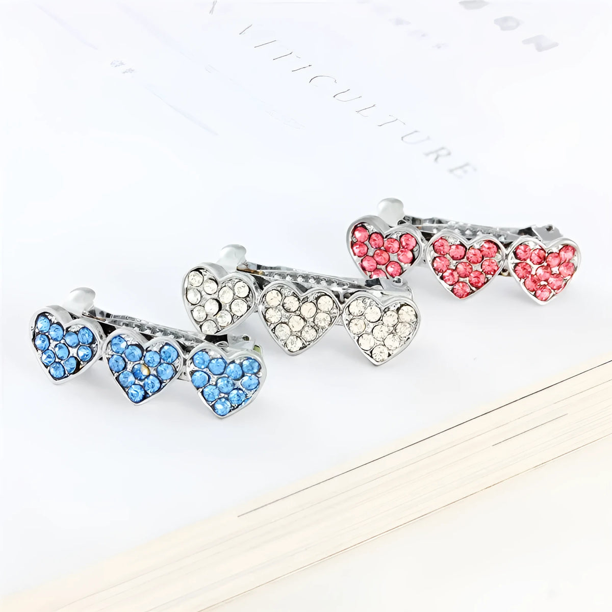 3cm rhinestone alloy peach heart barrette in white, pink, or blue for children's hair or pet ornaments