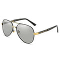 Men's polarised sunglasses with a metal frame, shown in a gold and black colour combination.