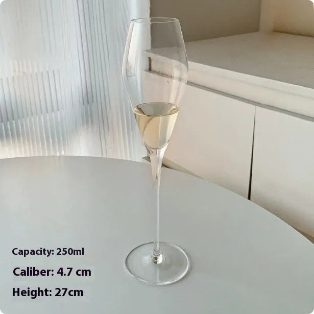 French champagne glass goblet or flute in clear glass, one of seven style variations