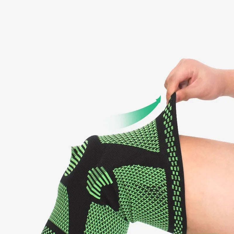 Sports fitness silicone spring knee pads in blue green orange white polyamide material for running and gym