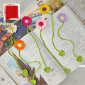 Hand-crocheted wool bookmark with daisy ornament in flexible milk cotton wire