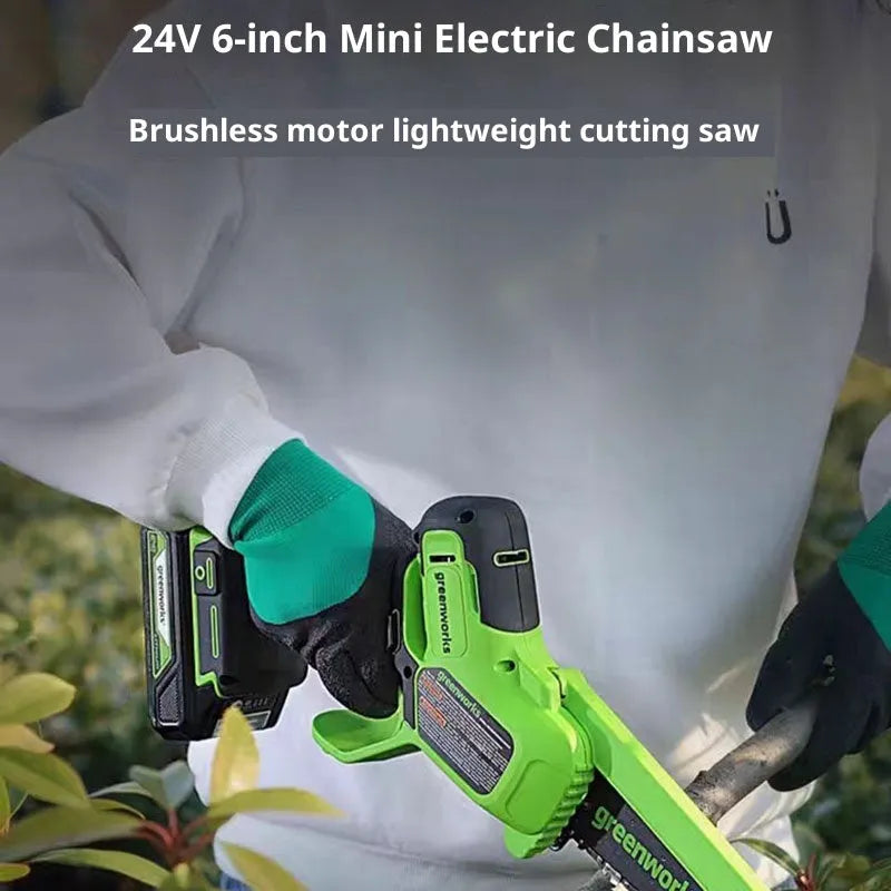 6-inch cordless mini electric chainsaw with 24V lithium battery and 6-inch guide plate