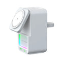 Black and white 5-in-1 Bluetooth speaker wireless charger with QC3.0 fast charging and magnetic support