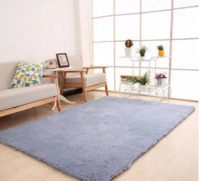 White fluffy plush area rug with rectangular shape and non-slip dot bottom
