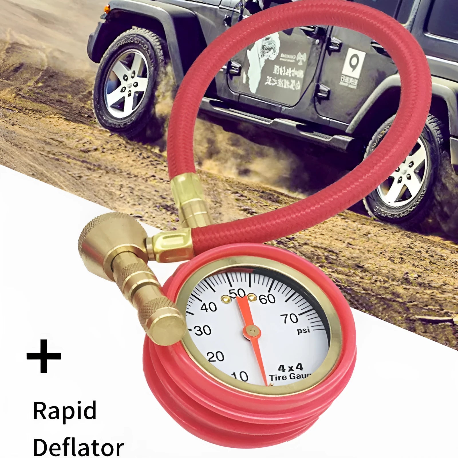 Copper mechanical tyre pressure gauge for cars and SUVs in red or black colour.