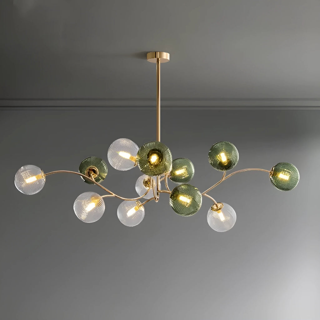 Modern Nordic style pendant chandelier with multiple heads, shown at an adjustable height.