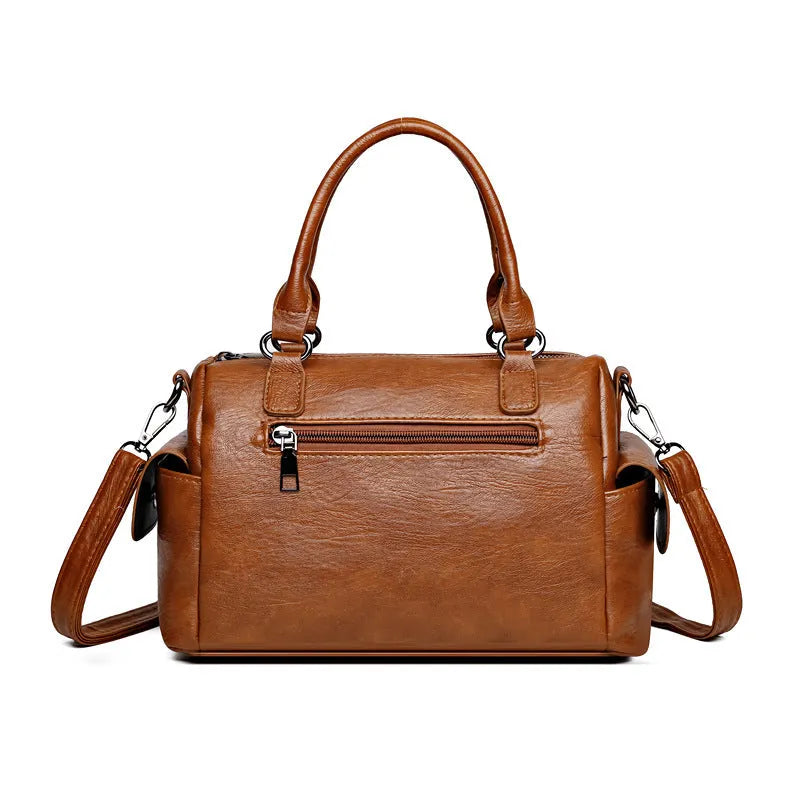 Vintage style square messenger bag in PU leather with stitching detail