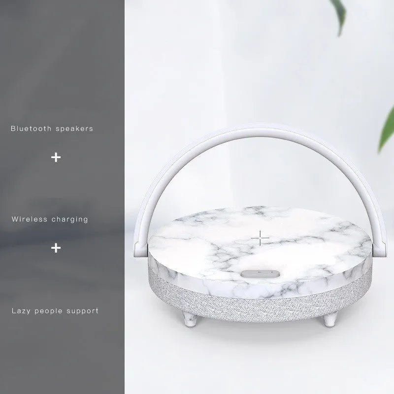 Wireless charging night light with Bluetooth speaker and phone holder in marble pattern finish