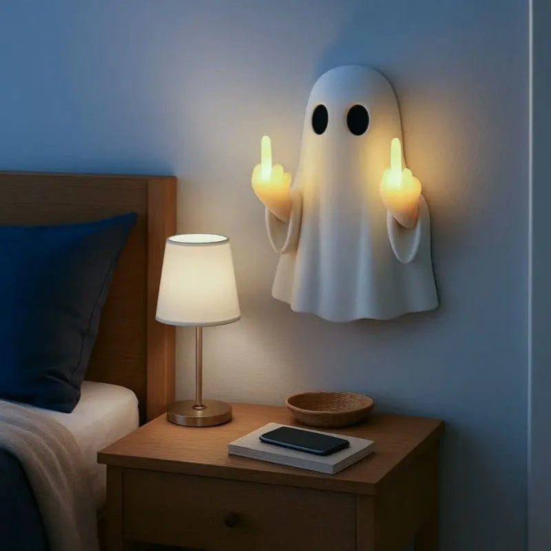 White ghost statue night lamp with Halloween decoration and battery light