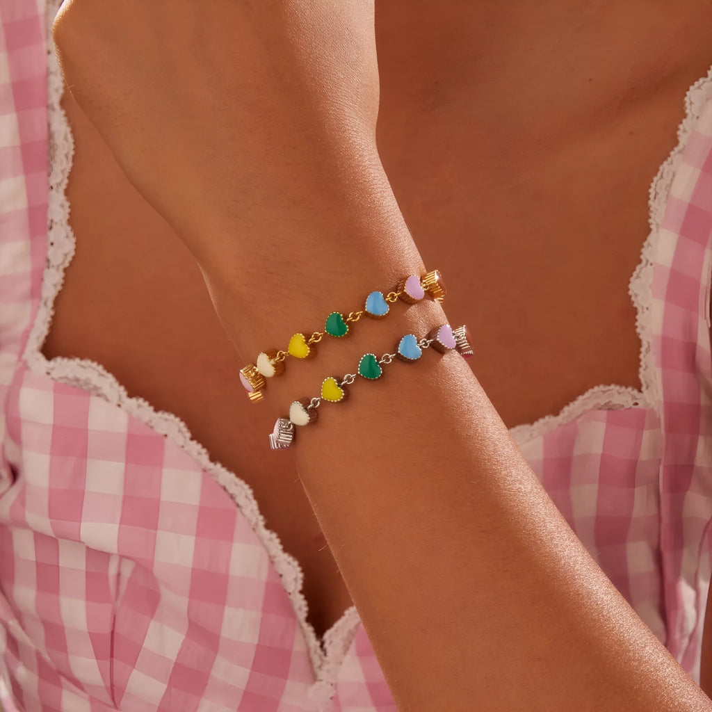 Women's love heart shaped titanium steel bracelet with 18K gold electroplating in gold or steel colour