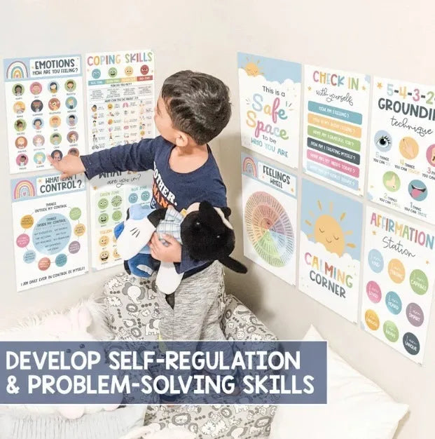 Calm corner poster set with 12 calm posters and puzzle style for classroom wall decoration