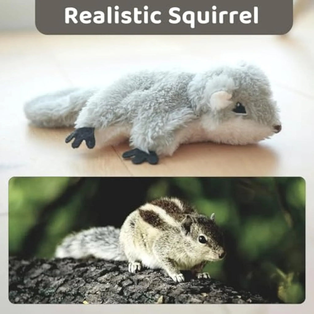 Grey flapping squirrel cat toy with motion activation and USB charging port