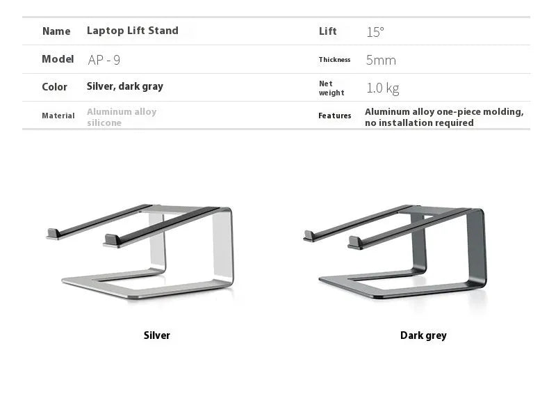 Black aluminium alloy laptop stand on a wooden desk