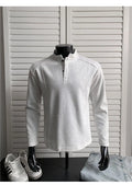 Men's patchwork stand-up collar cotton sweater shirt with asymmetric design in loose fit