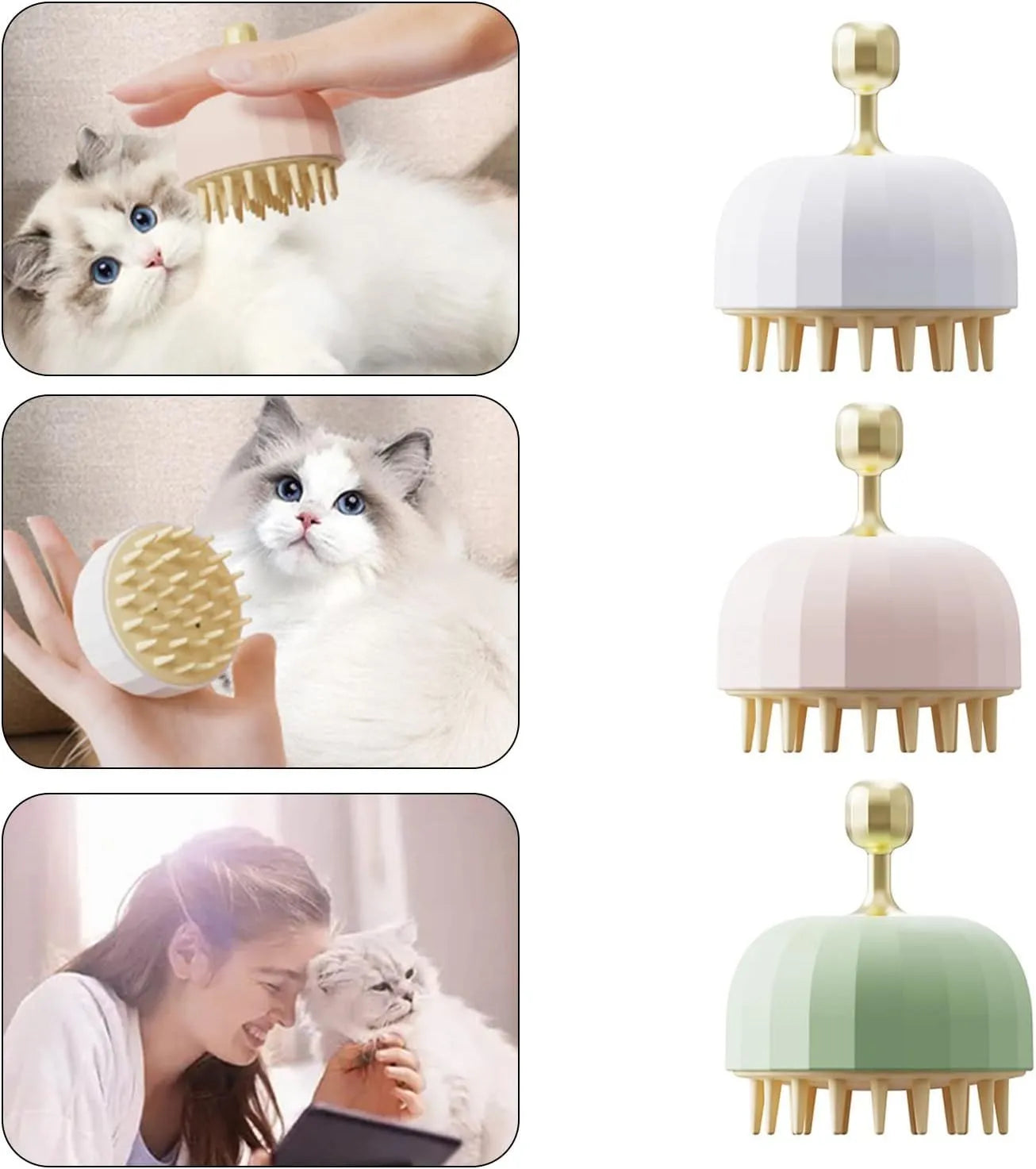 Green pet bath massage brush with silicone bristles and drainage holes