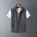 Men's slim-fit hooded waistcoat vest made from rabbit fur in army green colour.