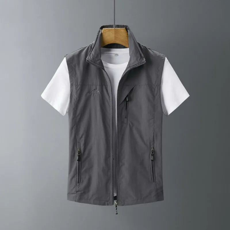 Men's slim-fit hooded waistcoat vest made from rabbit fur in army green colour.