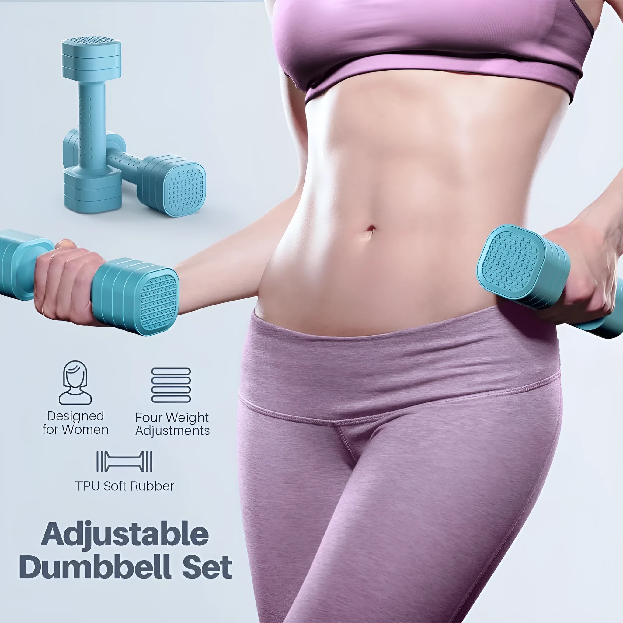 Women's adjustable dumbbell set with detachable 5 lb components in four colour options