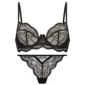 Women's black French bra bikini set with fixed double shoulder straps, made from nylon fabric.