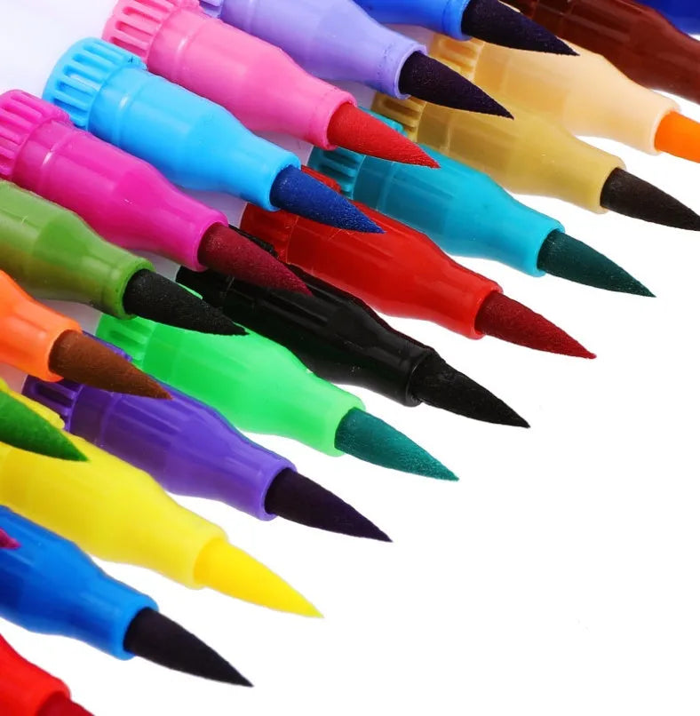 Set of watercolour brush pens in multiple colours for illustration and promotional artwork