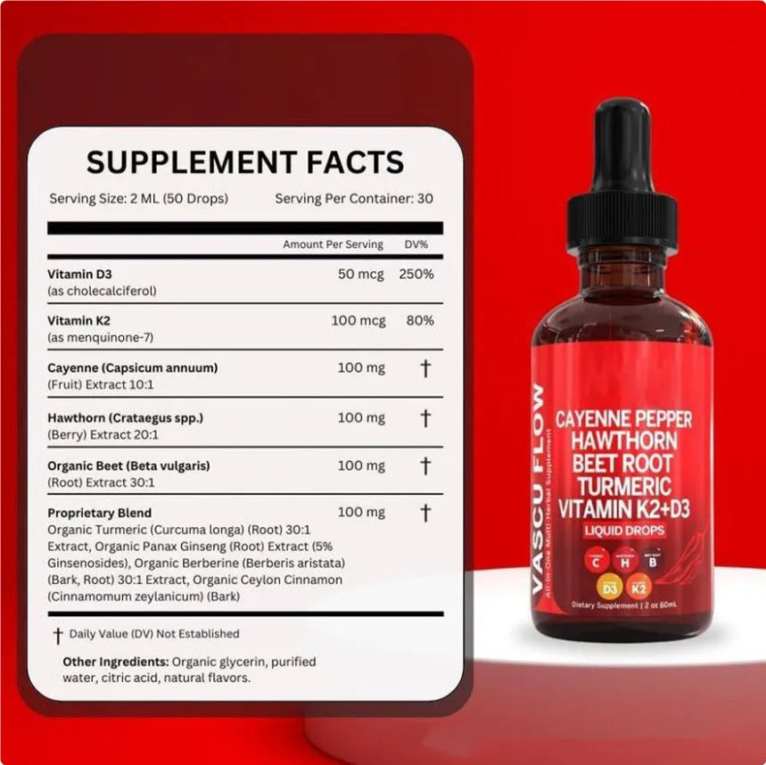 60ml bottle of Vitamin D3 K2 Hawthorn Fruit liquid supplement drops
