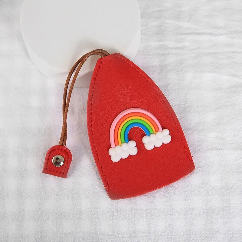 Cartoon PU leather pull-out car key case measuring 14 x 7.5cm with colourful designs