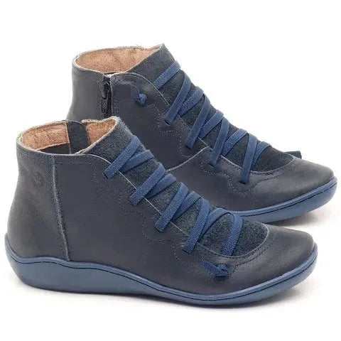 Women's casual flat booties with wedge heel, round toe, and artificial PU upper in various colours