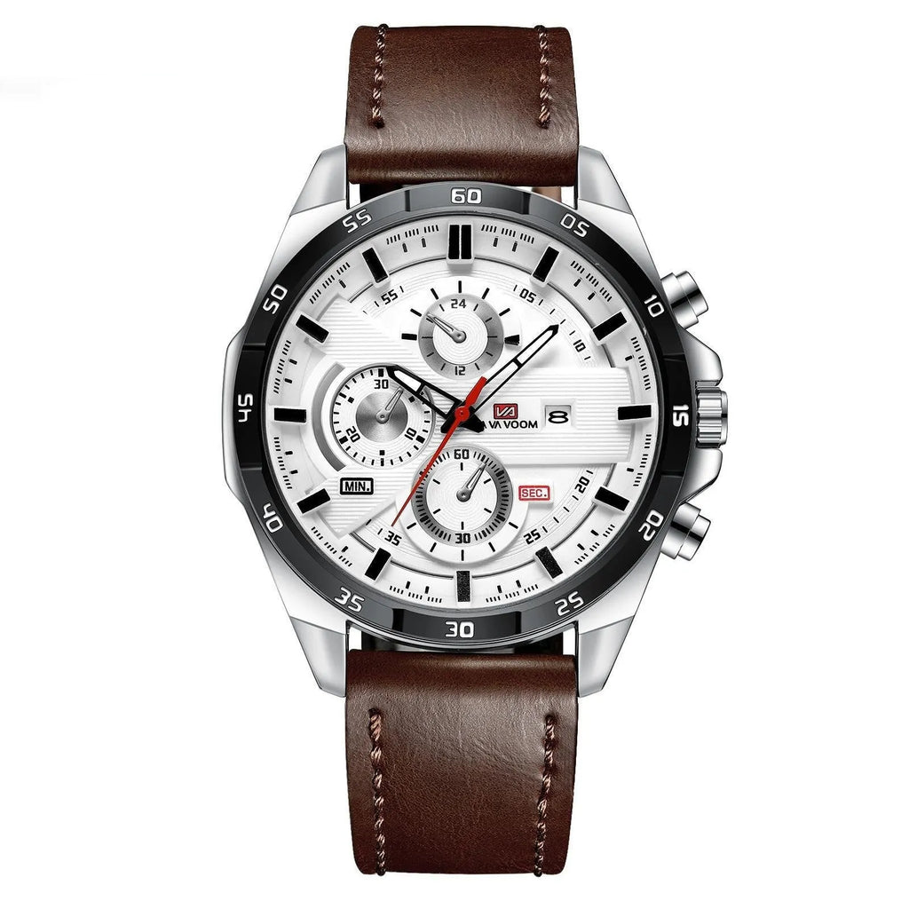 Men's casual quartz watch with business calendar and multiple colour options showing 10mm thickness